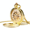 pm240 Classic Double Open Double Face Vintage Manual Mechanical Pocket Watch with Roman Lettering(Gold Shell Gold Face Movement)