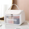 PVC Translucent Cosmetic Bag Frosted Toiletry Bag PU Flip Top Bath Bag(White)