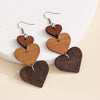 5pairs Wooden Carved Heart Shape Stitching Long Earrings(1)