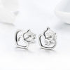 Simple Plain Silver Cat Earrings Sterling Silver Hollow Female Earrings Small Animal Silver Jewelry