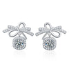 925 Silver Bow Earrings Simple Silver Needle Earrings(50 Points Mosan Diamond White Gold)