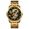 SKMEI 9193 Men Golden Dragon Pattern Calendar Dial Luminous Quartz Watch(Gold Black)