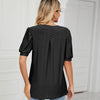 Women Summer Casual V-Neck Hollow Bubble Sleeve Loose T-Shirt, Size: S(Black)