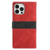 For iPhone 13 Pro Grid Stitching Leather Phone Case with Lanyard(Red)