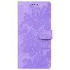 For iPhone 13 Pro Lace Floral Embossed Magnetic Buckle Leather Phone Case(Purple)