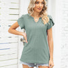 Women V-Neck Button Hollow Loose Short Sleeve T-Shirt Blouse, Size: L(Dark Green)