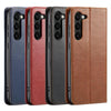 For Samsung Galaxy S25+ 5G Fierre Shann PU Genuine Leather Texture Phone Case(Blue)