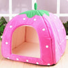 Foldable Strawberry Pet Bed House, Plush Nest, XS Cat/Small Dog