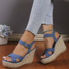 Slope Heel Summer Women Sandals Thick Bottom Straw High Heels Sandals, Size: 39(Cross-strap)