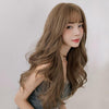 Wig Female Long Hair Big Wave Fluffy Full Headgear Long Curly Hair(Honey Tea Linen 65cm)