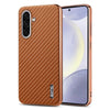 For Samsung Galaxy A36 AZNS Electroplated Edge Carbon Fiber Texture Phone Case(Brown)