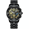 BINBOND 4010 Multifunctional Waterproof Hollowed Luminous Quartz Watch(Black Steel Black Surface)