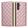 For Samsung Galaxy S24 FE 5G Crossbody Rhombic Sucker Leather Phone Case(Rose Gold)