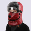 Leather Lei Feng Hat Winter Warm Ear Protection Cotton Cap, Style: Transparent Lens Wine Red
