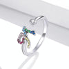 S925 Sterling Silver 26 English Letters Colorful Zircon Women Open Ring, Style:M