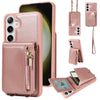 For Samsung Galaxy S24+ 5G Crossbody Lanyard Zipper Wallet Leather Phone Case(Rose Gold)
