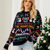 Autumn And Winter Women Loose Knit Sweater Christmas Tree Crew Neck Sweater, Size: XL(Dark Blue)