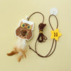 Hanging Owl Cat Teaser Toy - Elastic Feather Wand
