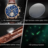 OLEVS 6658 Men Luminous Waterproof Leather Strap Mechanical Watch(Blue + Rose Gold)