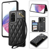 For Samsung Galaxy S20 FE 5G Rhombic Dual Buckle Card Slots Phone Case with Lanyard(Black)