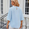 Summer Women Loose Chiffon Blouse Tops Round Neck 5 Points Sleeve Short Sleeve, Size: S(Sky Blue)