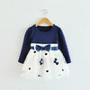 Autumn Girls Flower Bow-knot Long Sleeve Dress, Size:110cm(Dark Blue)