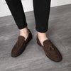 Men Leather Shoes Suede Tassels Slip-on Peas Shoes, Size:41(Brown)
