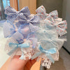 10pcs /Set  Big Bow Flower Elastic Hairbands Children Girls Sweet Hair Ties, Style: Esha Blue Series