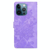 For iPhone 12 Pro Max / 13 Pro Max Lace Floral Embossed Magnetic Buckle Leather Phone Case(Purple)