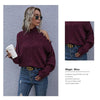 Ladies Loose Off Shoulder Ripped Long-Sleeved Turtleneck Autumn Knitted Sweater, Size:M(Wine Red)