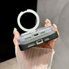 For iPhone 14 Metal Holder MagSafe PC Hybrid TPU Phone Case(White)