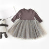 Winter Girls Patchwork Five-pointed Star Mesh Long-sleeved Dress, Kid Size:73cm(Chocolate)