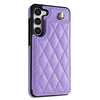 For Samsung Galaxy S23 5G Rhombic Dual Buckle Card Slots Phone Case with Lanyard(Purple)