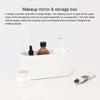 Portable Cosmetic Case Cosmetic Storage Box with Handle & Makeup Mirror & Table Lamp (White)