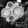 Oulm 9415 Double Time Zone Men Belt Watch Big Dial Compass Quartz Watch(White)