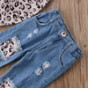 Girls Leopard Print Tube top + Denim Trousers + Hair Band Set, Kid Size:90cm(Leopard)