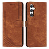 For Samsung Galaxy A56 5G Skin Feel Stripe Pattern Leather Phone Case with Long Lanyard(Brown)
