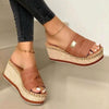 Summer Casual Sandals Women Shoes Hemp Rope Woven Thick Bottom Slope Heel Slippers, Size: 39(Brown)