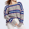 Women Knitwear Turtleneck Sweater, Size: M(Grey Blue Stripes)