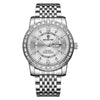 BINBOND B2202 Diamond Dual-calendar Luminous Quartz Watch, Color: White Steel-White