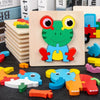 5 PCS Wooden Cartoon Animal Puzzle Early Education Small Jigsaw Puzzle Building Block Toy For Children(Aircraft)