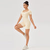 Women Square Neck Tight Quick-drying Yoga Short-sleeved Jumpsuit, Size: L(White Apricot)