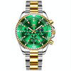 OLEVS 2870 Men Multifunctional Chronograph Three Eyes Waterproof Quartz Watch(Green + Gold)