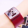Punk Wide Leather Bracelets Bangles for Women Cuff Bracelet (White)