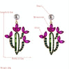 Cactus Alloy Retro Earrings With Colored Rhinestones(Rose Red)