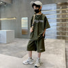 2pcs/set Middle and Big Kids Summer Boys Short T-shirt and Pants, Size: 140cm(Green)