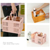 Stacking Folding Storage Baskets Home Kitchen Storage Bin Organizer With Handle 24.4 x 18 x 1.4cm(Pink)