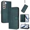 For Samsung Galaxy S21 FE 5G Line Splicing Buckle Retro Leather Phone Case(Dark Green)