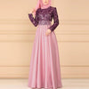 Lace Stitching Retro Large Swing Dress Ethnic Style Long-Sleeved Slim Dress, Size:XXXXXL(Pink)