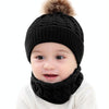 Knitted Warm Round Machine Cap Protects Ear Bonnet Baby  Winter Hats Caps + Scarf Suits(Black)